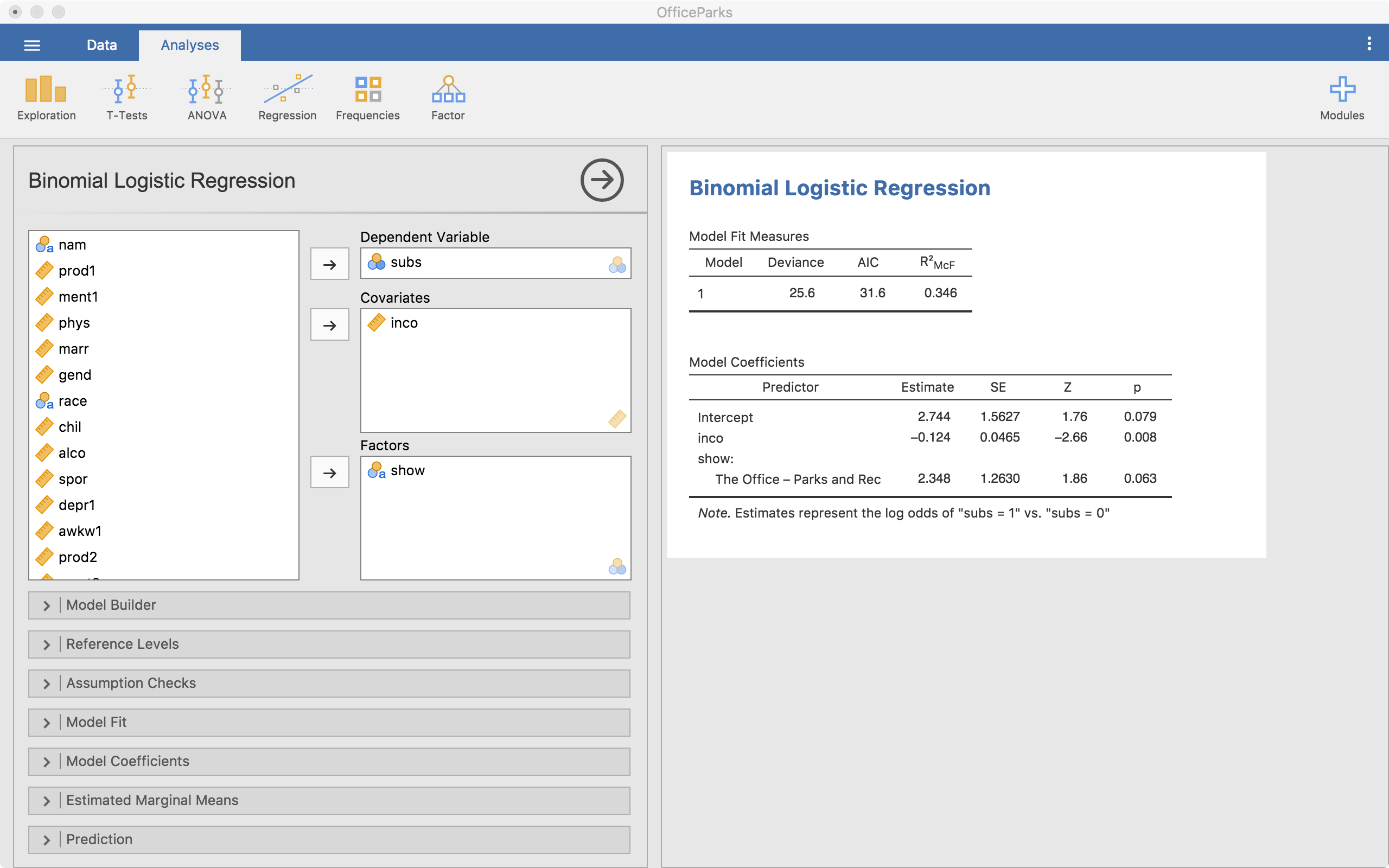 Using Jamovi Logistic Regression Tysonbarrett Com